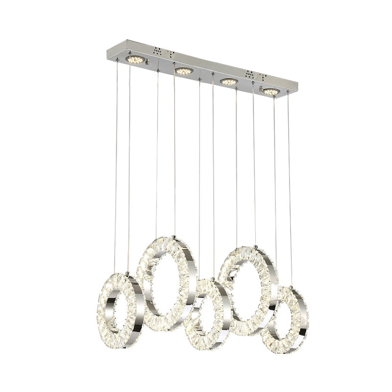 Hoop Crystal Multi Pendant Light Minimalist LED Chrome Hanging Ceiling Lamp in White/Warm Light Clearhalo 'Ceiling Lights' 'Modern Pendants' 'Modern' 'Pendant Lights' 'Pendants' Lighting' 1440068