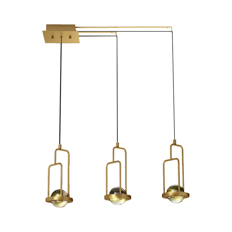 Postmodern Ball LED Multiple Hanging Light Crystal 3 Lights Dining Room Frame Pendulum Lamp in Gold Clearhalo 'Ceiling Lights' 'Modern Pendants' 'Modern' 'Pendant Lights' 'Pendants' Lighting' 1440078