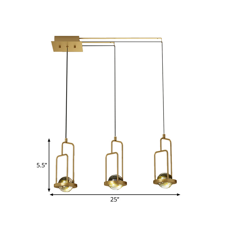 Postmodern Ball LED Multiple Hanging Light Crystal 3 Lights Dining Room Frame Pendulum Lamp in Gold Clearhalo 'Ceiling Lights' 'Modern Pendants' 'Modern' 'Pendant Lights' 'Pendants' Lighting' 1440079