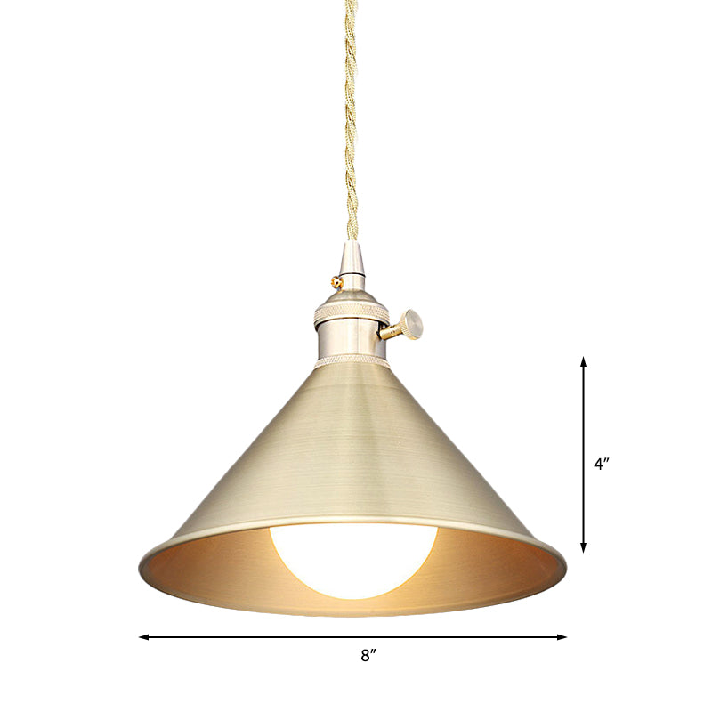 Metallic Brass Finish Pendant Light Fixture Tapered Shade 1 Light Mid Century Ceiling Light Clearhalo 'Art Deco Pendants' 'Cast Iron' 'Ceiling Lights' 'Ceramic' 'Crystal' 'Industrial Pendants' 'Industrial' 'Metal' 'Middle Century Pendants' 'Pendant Lights' 'Pendants' 'Tiffany' Lighting' 144014