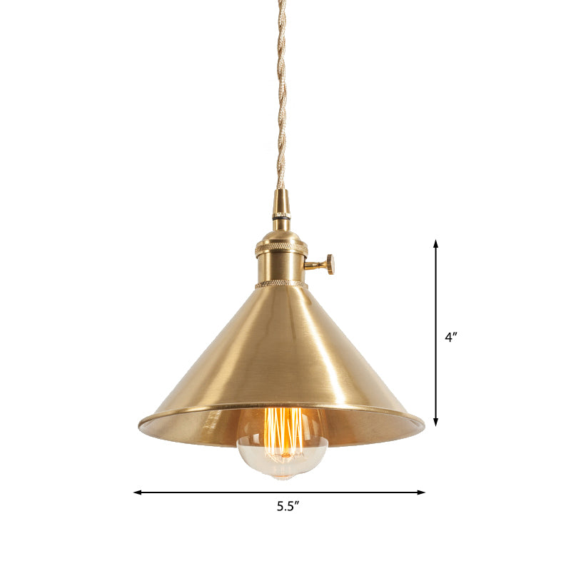 Metallic Brass Finish Pendant Light Fixture Tapered Shade 1 Light Mid Century Ceiling Light Clearhalo 'Art Deco Pendants' 'Cast Iron' 'Ceiling Lights' 'Ceramic' 'Crystal' 'Industrial Pendants' 'Industrial' 'Metal' 'Middle Century Pendants' 'Pendant Lights' 'Pendants' 'Tiffany' Lighting' 144018