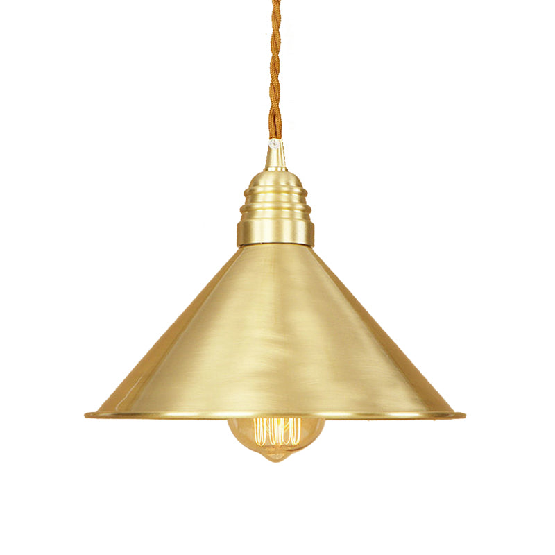 Metallic Brass Finish Pendant Light Fixture Tapered Shade 1 Light Mid Century Ceiling Light Clearhalo 'Art Deco Pendants' 'Cast Iron' 'Ceiling Lights' 'Ceramic' 'Crystal' 'Industrial Pendants' 'Industrial' 'Metal' 'Middle Century Pendants' 'Pendant Lights' 'Pendants' 'Tiffany' Lighting' 144026