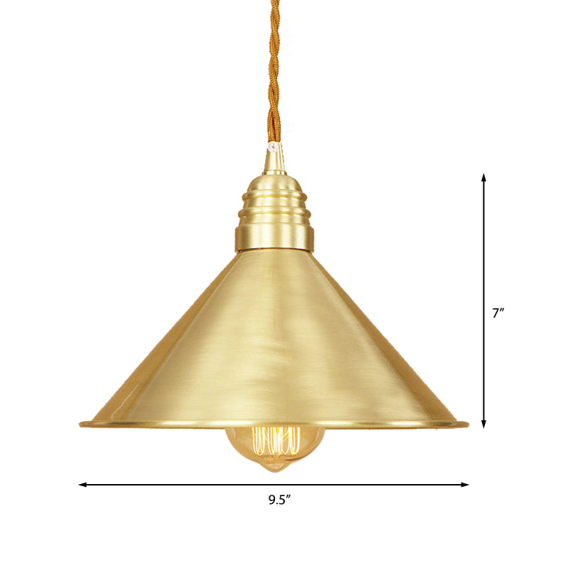 Metallic Brass Finish Pendant Light Fixture Tapered Shade 1 Light Mid Century Ceiling Light Clearhalo 'Art Deco Pendants' 'Cast Iron' 'Ceiling Lights' 'Ceramic' 'Crystal' 'Industrial Pendants' 'Industrial' 'Metal' 'Middle Century Pendants' 'Pendant Lights' 'Pendants' 'Tiffany' Lighting' 144027