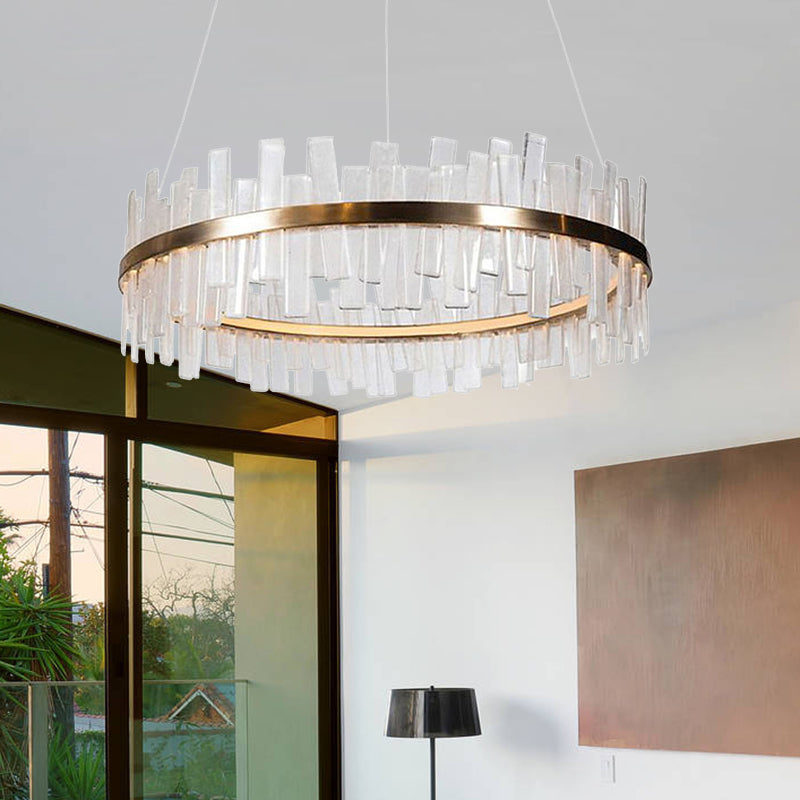 1/2 Lights Living Room Chandelier Lighting with Drum Crystal Shade Post Modern Gold LED Suspension Pendant Clearhalo 'Ceiling Lights' 'Chandeliers' 'Modern Chandeliers' 'Modern' Lighting' 144034