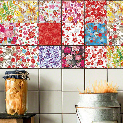 Flower Blossom Wallpaper Panel Set Rural PVC Self-Sticking Wall Art in Red-Yellow-Blue-Green Red-Yellow-Blue-Green Clearhalo 'Country wall decor' 'Rustic' 'Wallpaper' Wall Decor' 1440357