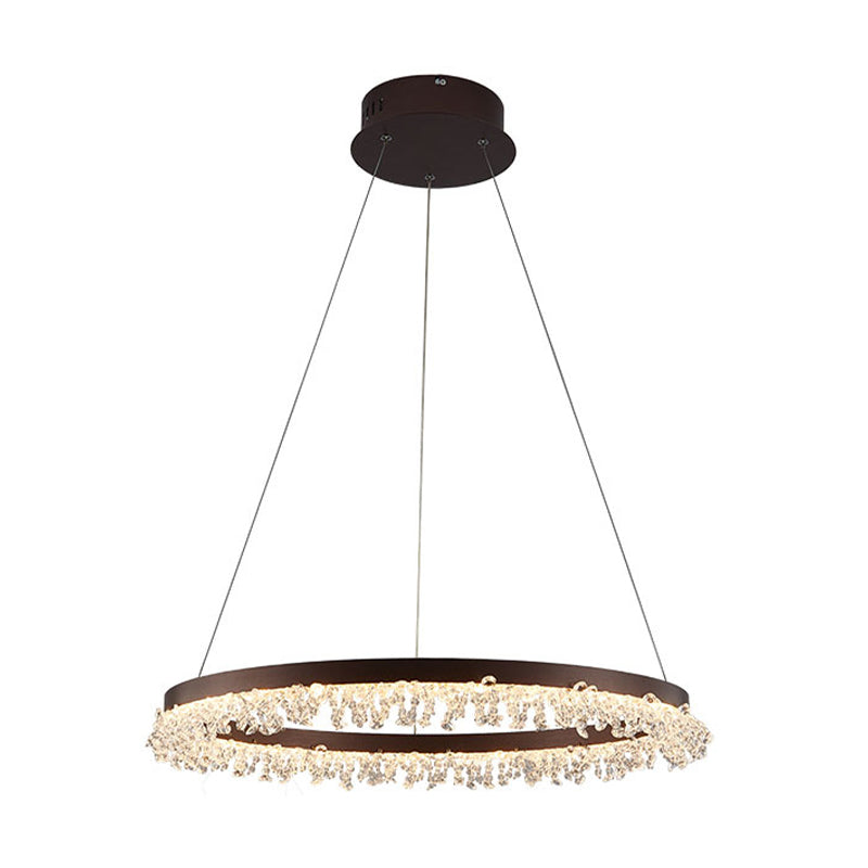 Brown Round Chandelier Light Contemporary Crystal LED Hanging Lamp in Natural Light for Bedroom, 16"/23.5"/31.5" Wide Clearhalo 'Ceiling Lights' 'Chandeliers' 'Modern Chandeliers' 'Modern' Lighting' 144054