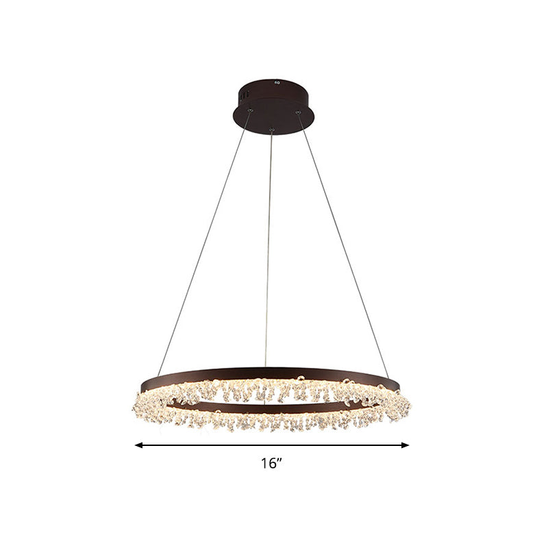 Brown Round Chandelier Light Contemporary Crystal LED Hanging Lamp in Natural Light for Bedroom, 16"/23.5"/31.5" Wide Clearhalo 'Ceiling Lights' 'Chandeliers' 'Modern Chandeliers' 'Modern' Lighting' 144055