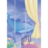 Whale Outside the Window Mural Purple-Yellow Childrens Art Wall Covering for Kids Room Clearhalo 'Wall Decor' 'Wall Mural' 1440554