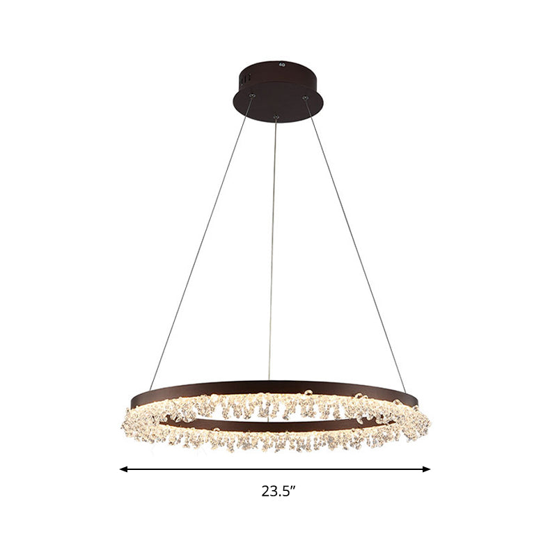 Brown Round Chandelier Light Contemporary Crystal LED Hanging Lamp in Natural Light for Bedroom, 16"/23.5"/31.5" Wide Clearhalo 'Ceiling Lights' 'Chandeliers' 'Modern Chandeliers' 'Modern' Lighting' 144056