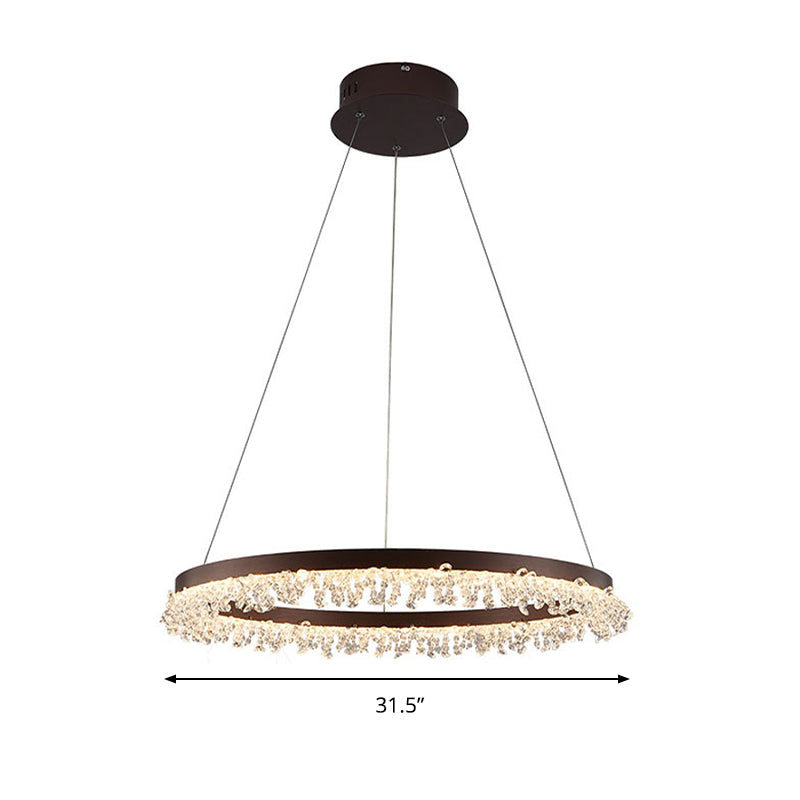 Brown Round Chandelier Light Contemporary Crystal LED Hanging Lamp in Natural Light for Bedroom, 16"/23.5"/31.5" Wide Clearhalo 'Ceiling Lights' 'Chandeliers' 'Modern Chandeliers' 'Modern' Lighting' 144057