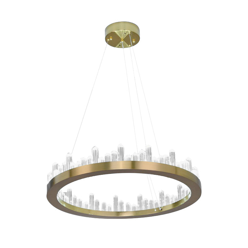 Crystal Circular Chandelier Modern Gold LED Suspension Pendant in Warm/White Light for Bedroom, 16"/23.5" Wide Clearhalo 'Ceiling Lights' 'Chandeliers' 'Modern Chandeliers' 'Modern' Lighting' 144067