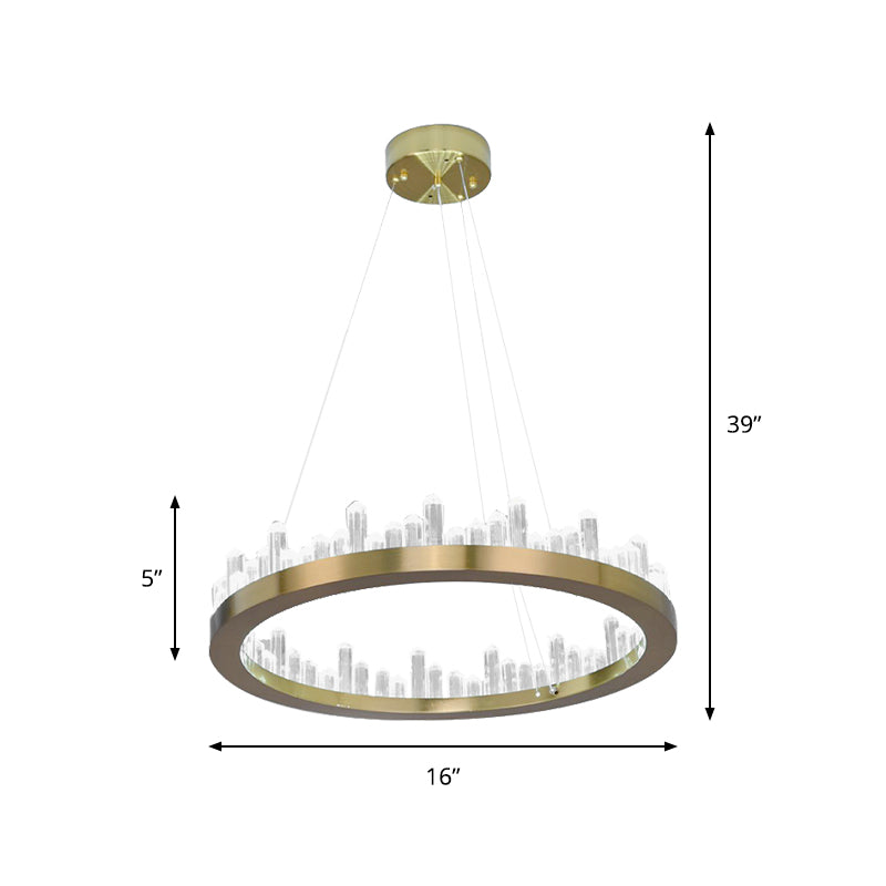 Crystal Circular Chandelier Modern Gold LED Suspension Pendant in Warm/White Light for Bedroom, 16"/23.5" Wide Clearhalo 'Ceiling Lights' 'Chandeliers' 'Modern Chandeliers' 'Modern' Lighting' 144068