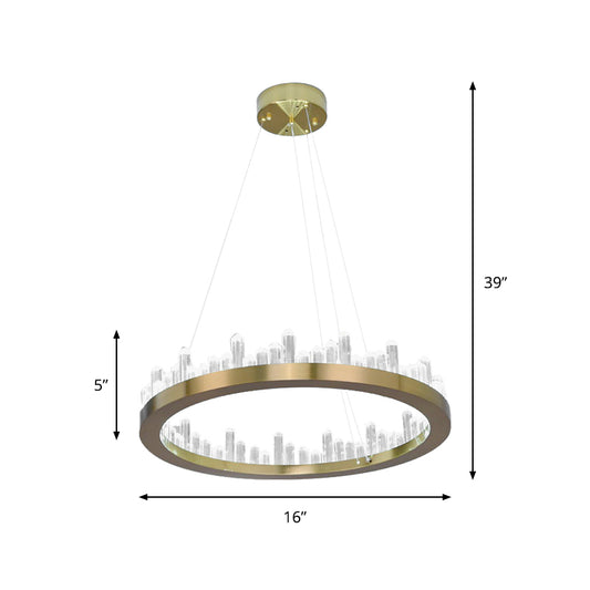 Crystal Circular Chandelier Modern Gold LED Suspension Pendant in Warm/White Light for Bedroom, 16"/23.5" Wide Clearhalo 'Ceiling Lights' 'Chandeliers' 'Modern Chandeliers' 'Modern' Lighting' 144068