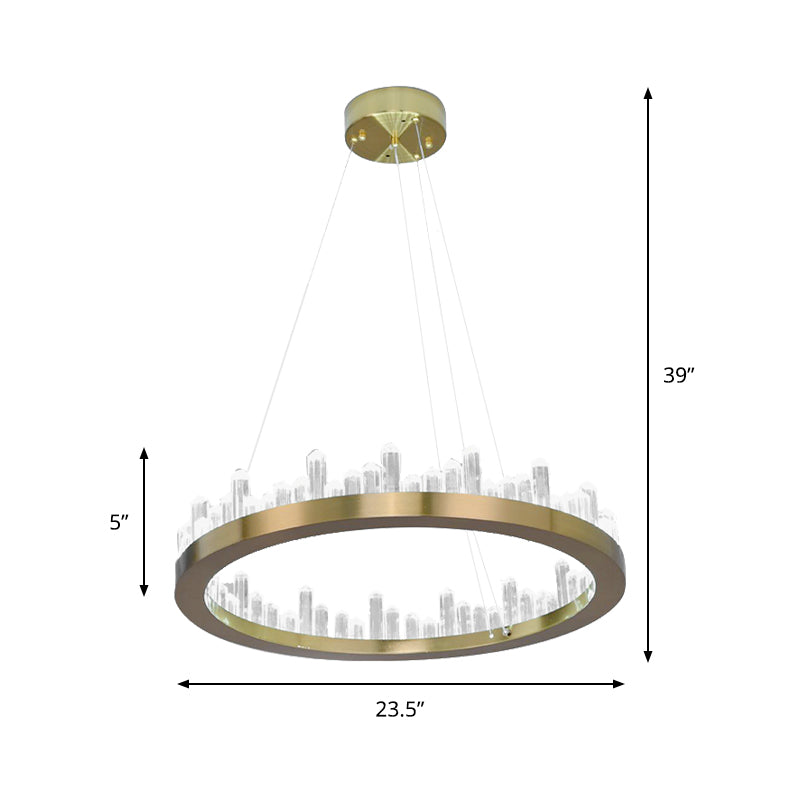 Crystal Circular Chandelier Modern Gold LED Suspension Pendant in Warm/White Light for Bedroom, 16"/23.5" Wide Clearhalo 'Ceiling Lights' 'Chandeliers' 'Modern Chandeliers' 'Modern' Lighting' 144069