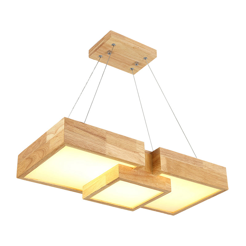 Modern Rhombus/Square LED Chandelier Pendant Wooden 3-Light Bedroom Ceiling Lamp in Warm/White Clearhalo 'Ceiling Lights' 'Chandeliers' Lighting' options 144088