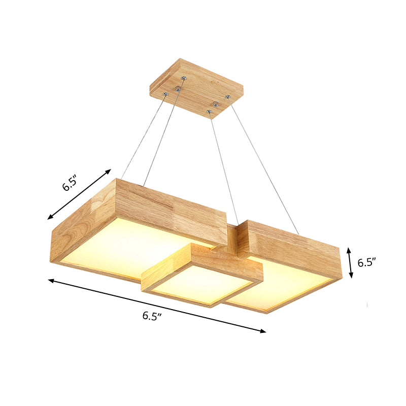 Modern Rhombus/Square LED Chandelier Pendant Wooden 3-Light Bedroom Ceiling Lamp in Warm/White Clearhalo 'Ceiling Lights' 'Chandeliers' Lighting' options 144089