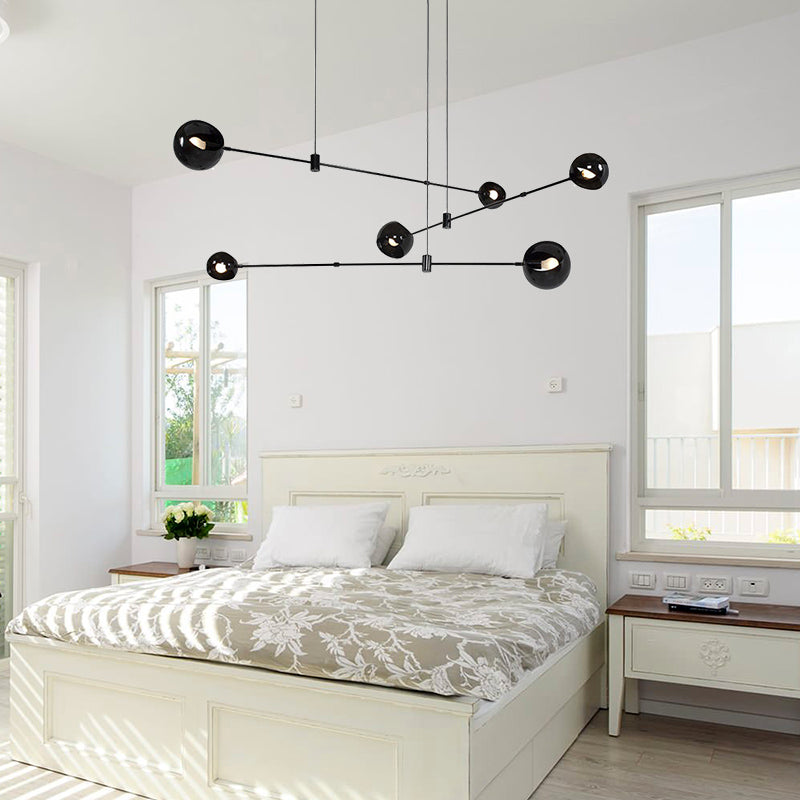 Contemporary Molecule Pendant Light Cast Iron 6 Heads Black Bedroom Chandelier Lighting Fixture Black Clearhalo 'Ceiling Lights' 'Chandeliers' 'Modern Chandeliers' 'Modern' Lighting' 144128