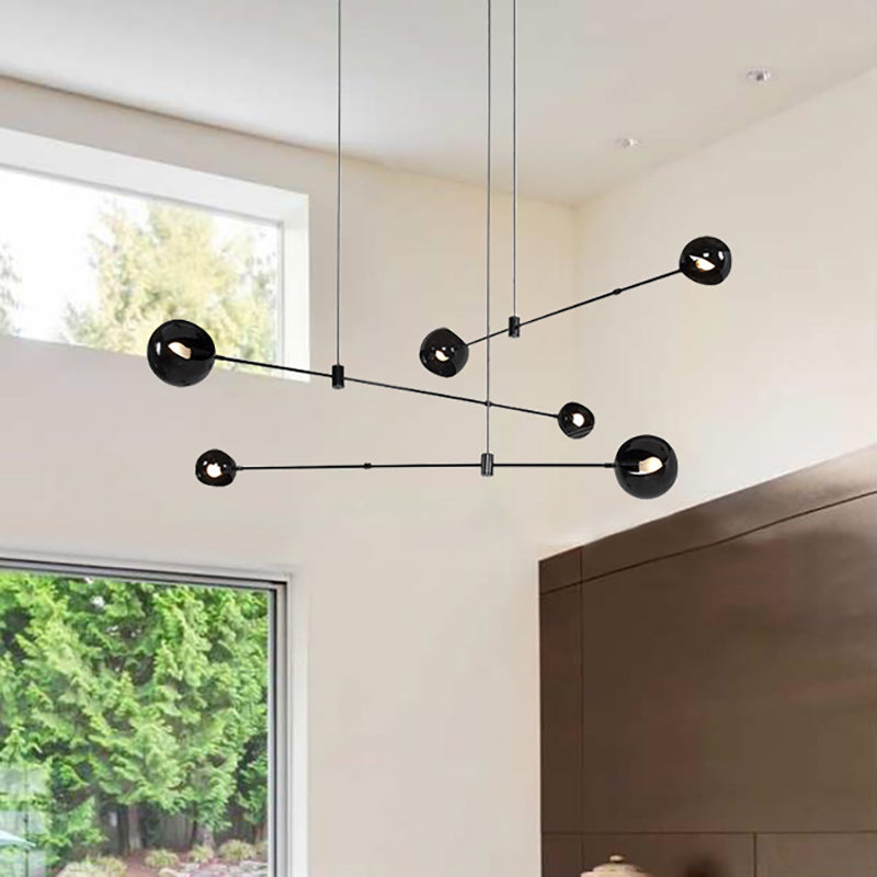 Contemporary Molecule Pendant Light Cast Iron 6 Heads Black Bedroom Chandelier Lighting Fixture Clearhalo 'Ceiling Lights' 'Chandeliers' 'Modern Chandeliers' 'Modern' Lighting' 144129