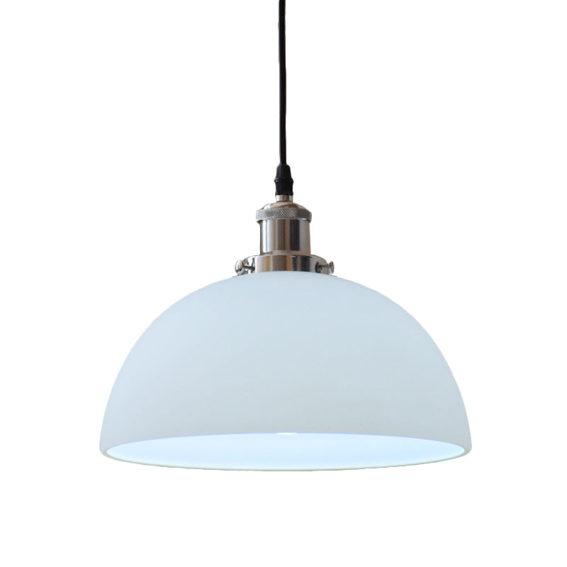 Chrome Dome Ceiling Light Industrial White Glass One Light Living Room Pendant Lighting Fixture Clearhalo 'Ceiling Lights' 'Glass shade' 'Glass' 'Industrial Pendants' 'Industrial' 'Middle Century Pendants' 'Pendant Lights' 'Pendants' 'Tiffany' Lighting' 144152