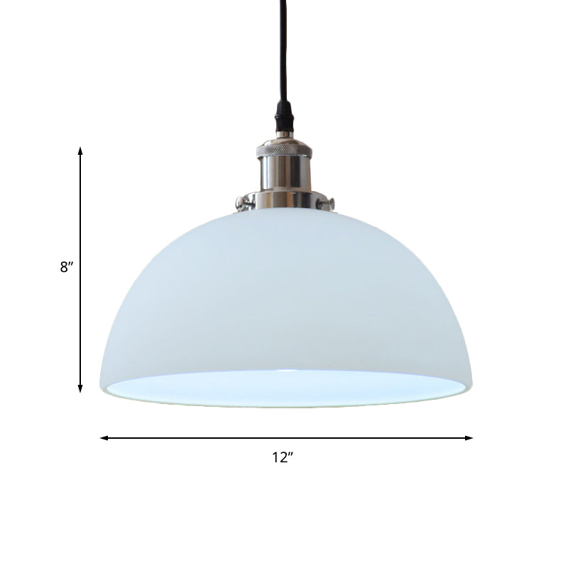 Chrome Dome Ceiling Light Industrial White Glass One Light Living Room Pendant Lighting Fixture Clearhalo 'Ceiling Lights' 'Glass shade' 'Glass' 'Industrial Pendants' 'Industrial' 'Middle Century Pendants' 'Pendant Lights' 'Pendants' 'Tiffany' Lighting' 144153