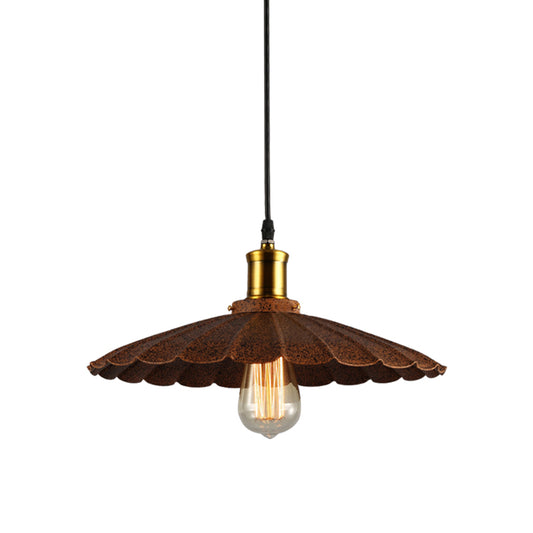 Rust Finish Scalloped Pendant Light Lodge Style Iron 1 Light Kitchen Hanging Lamp, 10"/12" Diameter Clearhalo 'Art Deco Pendants' 'Cast Iron' 'Ceiling Lights' 'Ceramic' 'Crystal' 'Industrial Pendants' 'Industrial' 'Metal' 'Middle Century Pendants' 'Pendant Lights' 'Pendants' 'Tiffany' Lighting' 144196