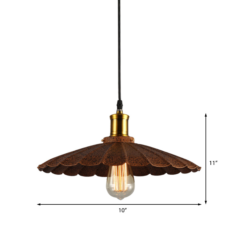 Rust Finish Scalloped Pendant Light Lodge Style Iron 1 Light Kitchen Hanging Lamp, 10"/12" Diameter Clearhalo 'Art Deco Pendants' 'Cast Iron' 'Ceiling Lights' 'Ceramic' 'Crystal' 'Industrial Pendants' 'Industrial' 'Metal' 'Middle Century Pendants' 'Pendant Lights' 'Pendants' 'Tiffany' Lighting' 144200