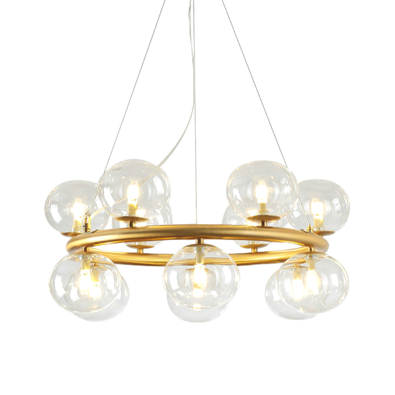 Post Modern Style 12 Bulbs Chandelier Gold Globe Suspension Light with Clear Glass Shade Clearhalo 'Ceiling Lights' 'Chandeliers' 'Glass shade' 'Glass' 'Modern Chandeliers' 'Modern' Lighting' 144210