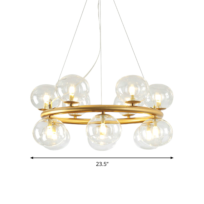 Post Modern Style 12 Bulbs Chandelier Gold Globe Suspension Light with Clear Glass Shade Clearhalo 'Ceiling Lights' 'Chandeliers' 'Glass shade' 'Glass' 'Modern Chandeliers' 'Modern' Lighting' 144211