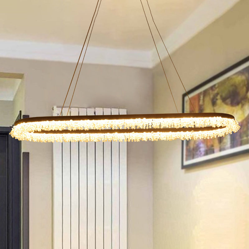 Elliptical Chandelier Pendant Light Contemporary Crystal Brown LED Suspension Lamp in Warm/White/Natural Light, 35.5"/47" Wide Brown Warm Clearhalo 'Ceiling Lights' 'Chandeliers' 'Modern Chandeliers' 'Modern' Lighting' 144248