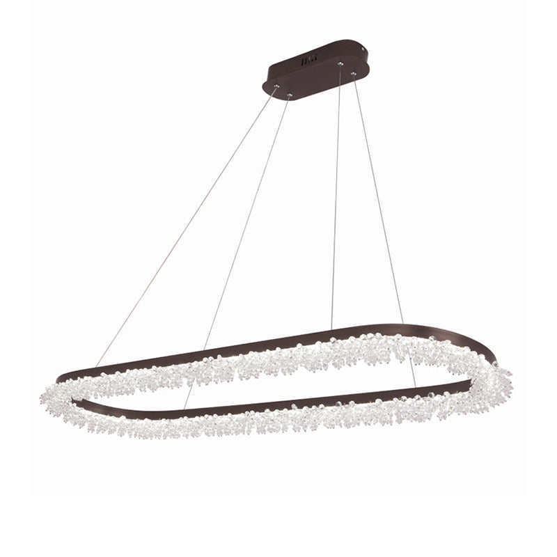 Elliptical Chandelier Pendant Light Contemporary Crystal Brown LED Suspension Lamp in Warm/White/Natural Light, 35.5"/47" Wide Clearhalo 'Ceiling Lights' 'Chandeliers' 'Modern Chandeliers' 'Modern' Lighting' 144250