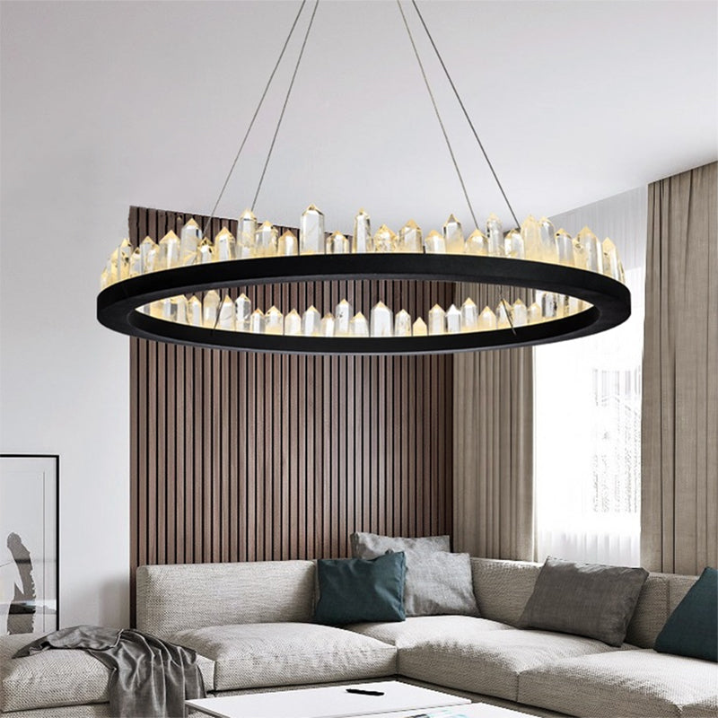 Crystal Ring Pendant Chandelier Contemporary LED Black Hanging Ceiling Light in Warm/White Light for Living Room Black Clearhalo 'Ceiling Lights' 'Chandeliers' 'Modern Chandeliers' 'Modern' Lighting' 144254