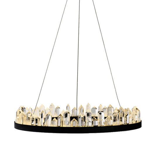 Crystal Ring Pendant Chandelier Contemporary LED Black Hanging Ceiling Light in Warm/White Light for Living Room Clearhalo 'Ceiling Lights' 'Chandeliers' 'Modern Chandeliers' 'Modern' Lighting' 144256