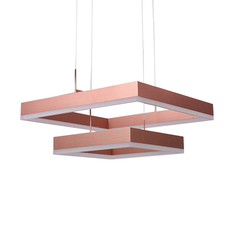 1/2/3-Light Bedroom Chandelier with Square Acrylic Shade Rose Gold Ceiling Pendant in Warm/White/Natural Light Clearhalo 'Ceiling Lights' 'Chandeliers' 'Modern Chandeliers' 'Modern' Lighting' 144265