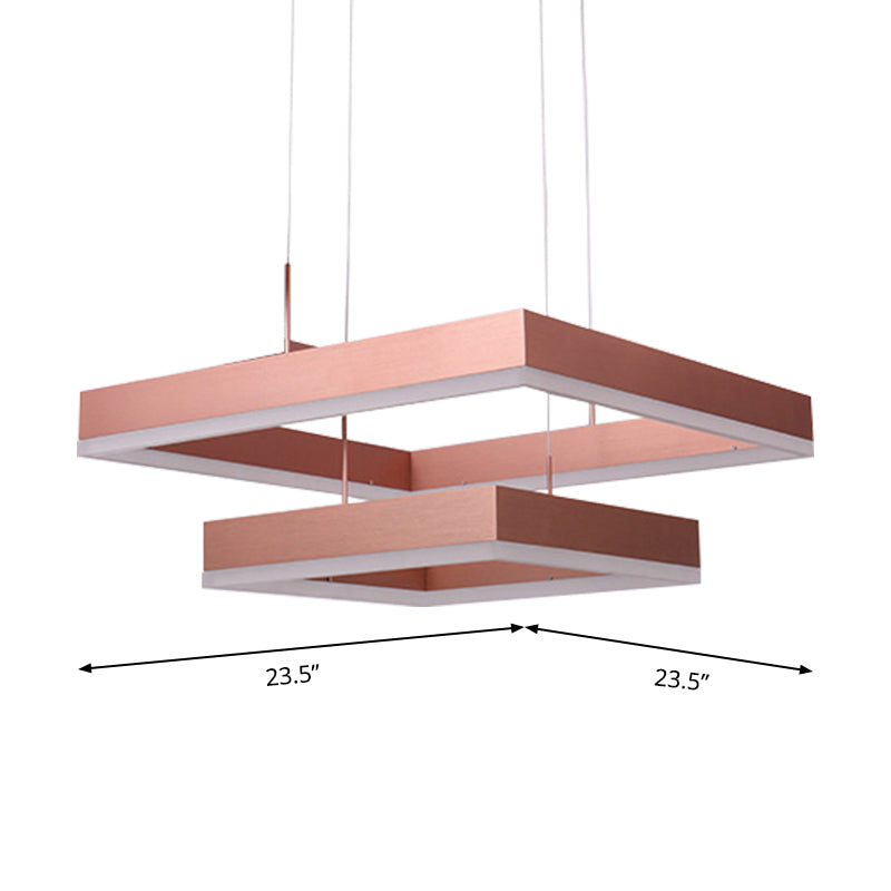 1/2/3-Light Bedroom Chandelier with Square Acrylic Shade Rose Gold Ceiling Pendant in Warm/White/Natural Light Clearhalo 'Ceiling Lights' 'Chandeliers' 'Modern Chandeliers' 'Modern' Lighting' 144266