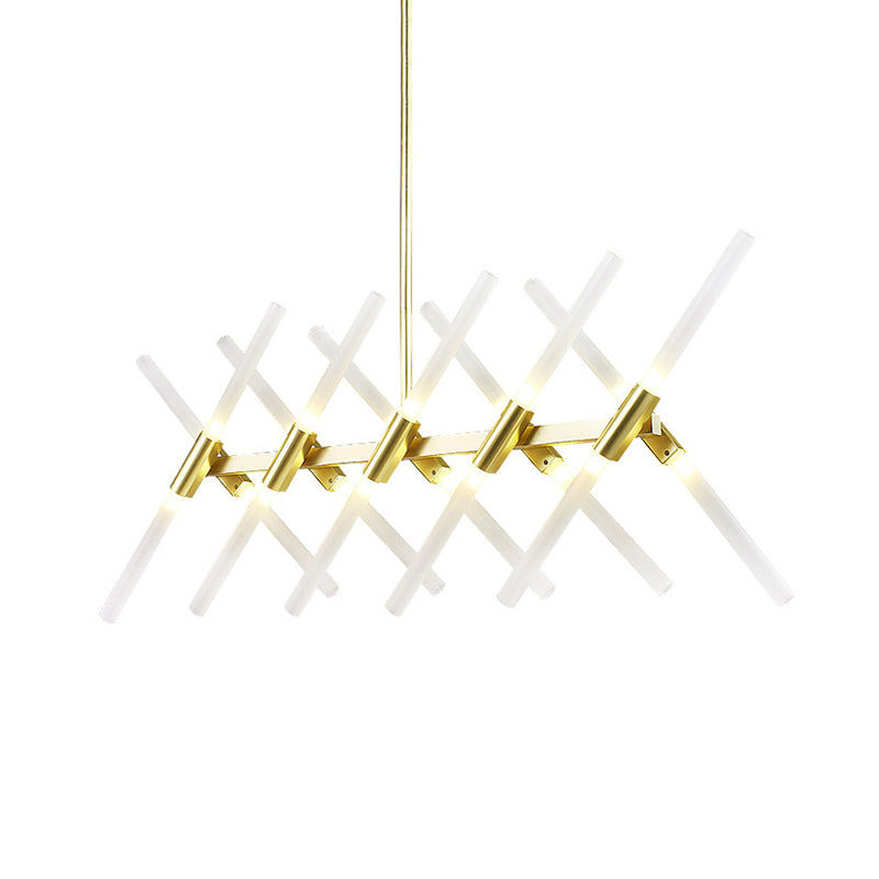 Tubular Acrylic Island Light Contemporary 20-Head Gold Ceiling Pendant with Extendable Rod Clearhalo 'Ceiling Lights' 'Island Lights' Lighting' 144294