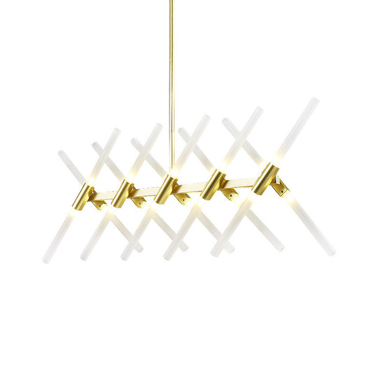 Tubular Acrylic Island Light Contemporary 20-Head Gold Ceiling Pendant with Extendable Rod Clearhalo 'Ceiling Lights' 'Island Lights' Lighting' 144294