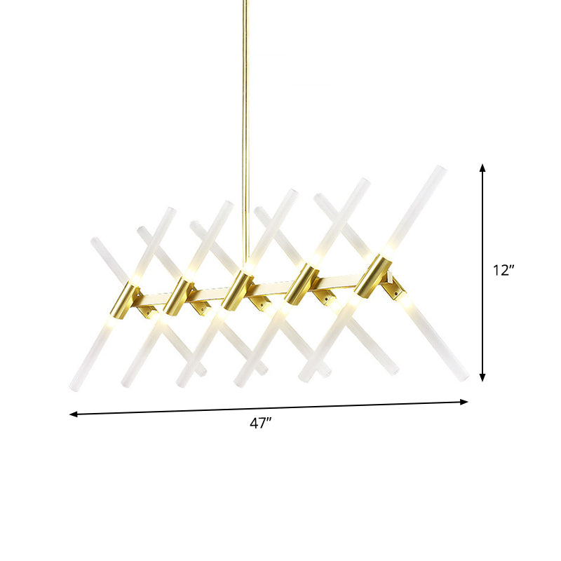 Tubular Acrylic Island Light Contemporary 20-Head Gold Ceiling Pendant with Extendable Rod Clearhalo 'Ceiling Lights' 'Island Lights' Lighting' 144295