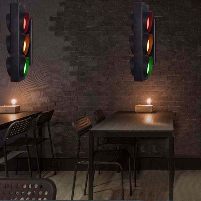 Creative Traffic Light Wall Mount Light 3 Lights Industrial LED Wall Lighting in Black for Bar Black Bracket Clearhalo 'Wall Lamps & Sconces' 'Wall Lights' Lighting' 144302