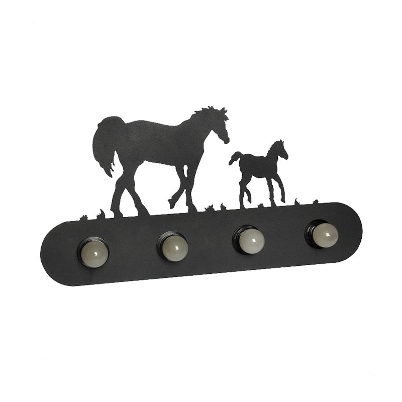 Lodge Open Bulb Wall Light with Elk/Horse/Sheep/Mountain/Windmill/Tree Design 4 Bulbs Metallic Wall Sconce in Black for Indoor Clearhalo 'Wall Lamps & Sconces' 'Wall Lights' Lighting' 144333