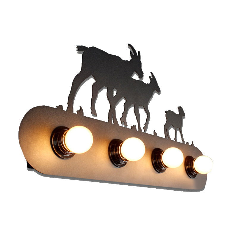 Lodge Open Bulb Wall Light with Elk/Horse/Sheep/Mountain/Windmill/Tree Design 4 Bulbs Metallic Wall Sconce in Black for Indoor Clearhalo 'Wall Lamps & Sconces' 'Wall Lights' Lighting' 144337