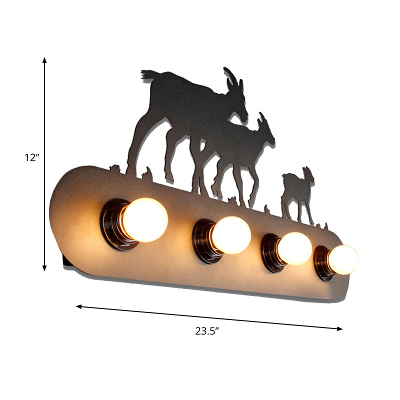 Lodge Open Bulb Wall Light with Elk/Horse/Sheep/Mountain/Windmill/Tree Design 4 Bulbs Metallic Wall Sconce in Black for Indoor Clearhalo 'Wall Lamps & Sconces' 'Wall Lights' Lighting' 144338