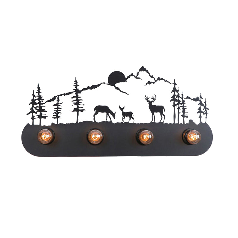 Lodge Open Bulb Wall Light with Elk/Horse/Sheep/Mountain/Windmill/Tree Design 4 Bulbs Metallic Wall Sconce in Black for Indoor Clearhalo 'Wall Lamps & Sconces' 'Wall Lights' Lighting' 144341