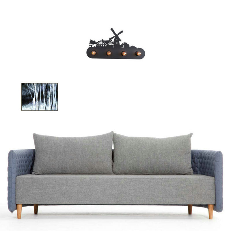 Lodge Open Bulb Wall Light with Elk/Horse/Sheep/Mountain/Windmill/Tree Design 4 Bulbs Metallic Wall Sconce in Black for Indoor Black Windmill Clearhalo 'Wall Lamps & Sconces' 'Wall Lights' Lighting' 144347