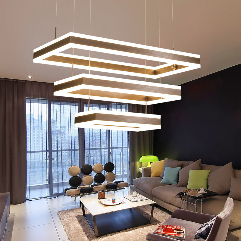 Brown Rectangular LED Chandelier Contemporary 1/2/3-Light Acrylic Ceiling Pendant in Warm/White Light 3 Coffee Clearhalo 'Ceiling Lights' 'Chandeliers' 'Modern Chandeliers' 'Modern' Lighting' 144369