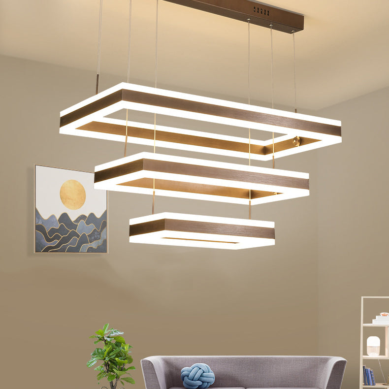 Brown Rectangular LED Chandelier Contemporary 1/2/3-Light Acrylic Ceiling Pendant in Warm/White Light Clearhalo 'Ceiling Lights' 'Chandeliers' 'Modern Chandeliers' 'Modern' Lighting' 144370