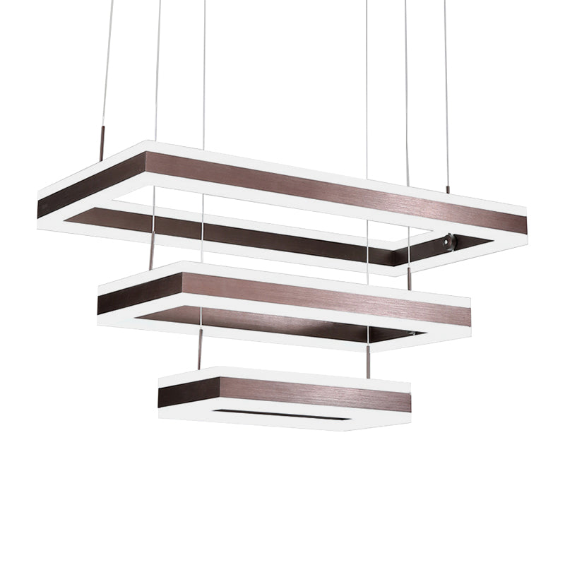 Brown Rectangular LED Chandelier Contemporary 1/2/3-Light Acrylic Ceiling Pendant in Warm/White Light Clearhalo 'Ceiling Lights' 'Chandeliers' 'Modern Chandeliers' 'Modern' Lighting' 144371