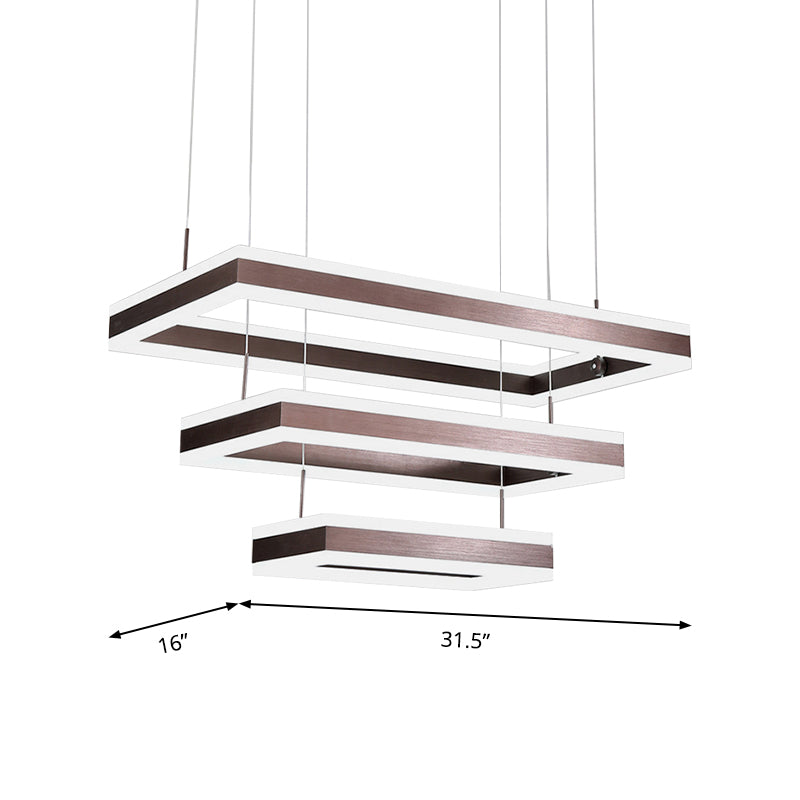 Brown Rectangular LED Chandelier Contemporary 1/2/3-Light Acrylic Ceiling Pendant in Warm/White Light Clearhalo 'Ceiling Lights' 'Chandeliers' 'Modern Chandeliers' 'Modern' Lighting' 144372