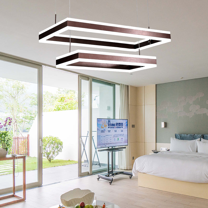 Brown Rectangular LED Chandelier Contemporary 1/2/3-Light Acrylic Ceiling Pendant in Warm/White Light 2 Coffee Clearhalo 'Ceiling Lights' 'Chandeliers' 'Modern Chandeliers' 'Modern' Lighting' 144374