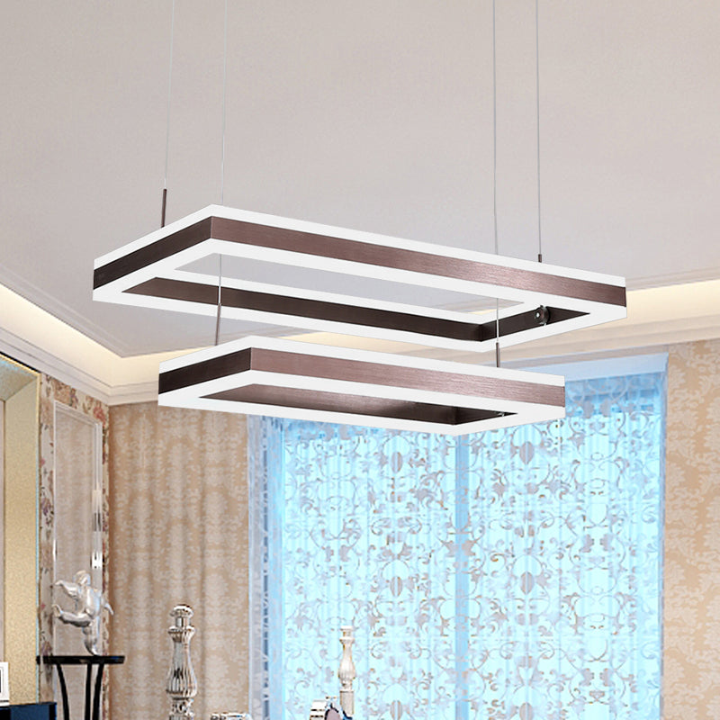 Brown Rectangular LED Chandelier Contemporary 1/2/3-Light Acrylic Ceiling Pendant in Warm/White Light Clearhalo 'Ceiling Lights' 'Chandeliers' 'Modern Chandeliers' 'Modern' Lighting' 144375