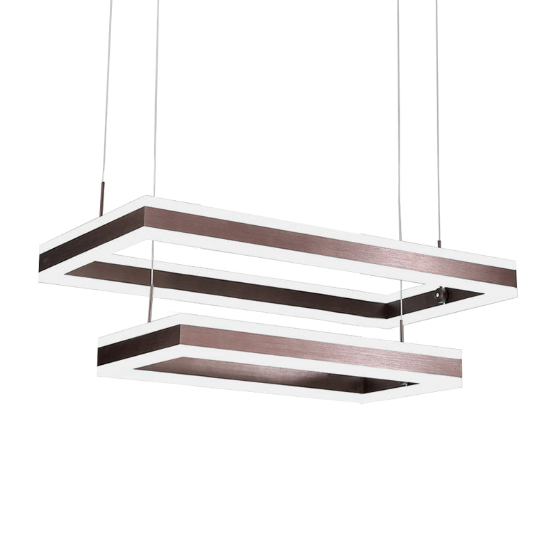 Brown Rectangular LED Chandelier Contemporary 1/2/3-Light Acrylic Ceiling Pendant in Warm/White Light Clearhalo 'Ceiling Lights' 'Chandeliers' 'Modern Chandeliers' 'Modern' Lighting' 144376